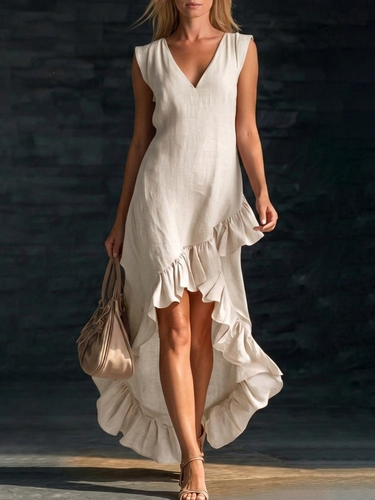 Sleeveless Ruffle Hem Maxi Dress – Cotton Linen