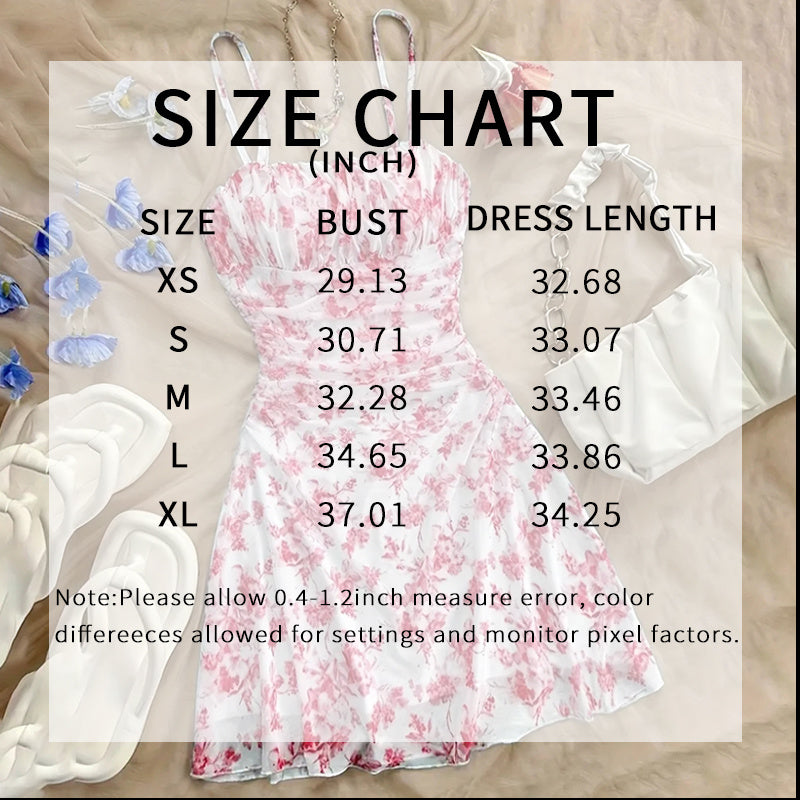 Boho Floral Spaghetti Strap Mini Dress – Ruched Ruffle Hem