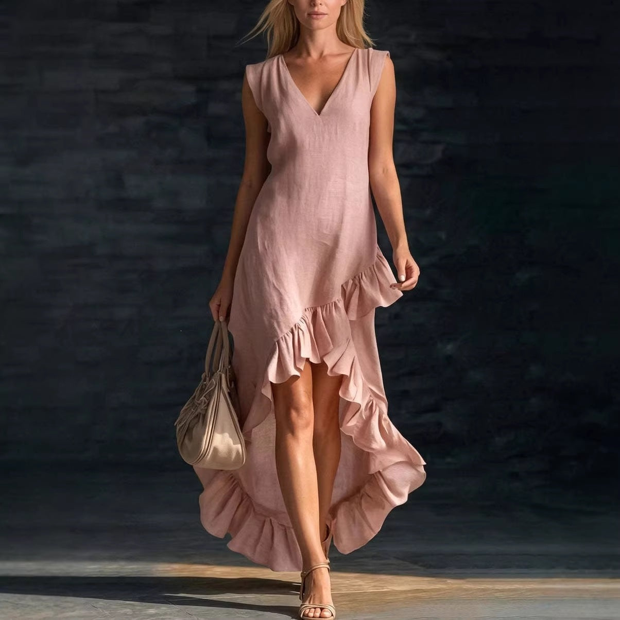 Sleeveless Ruffle Hem Maxi Dress – Cotton Linen
