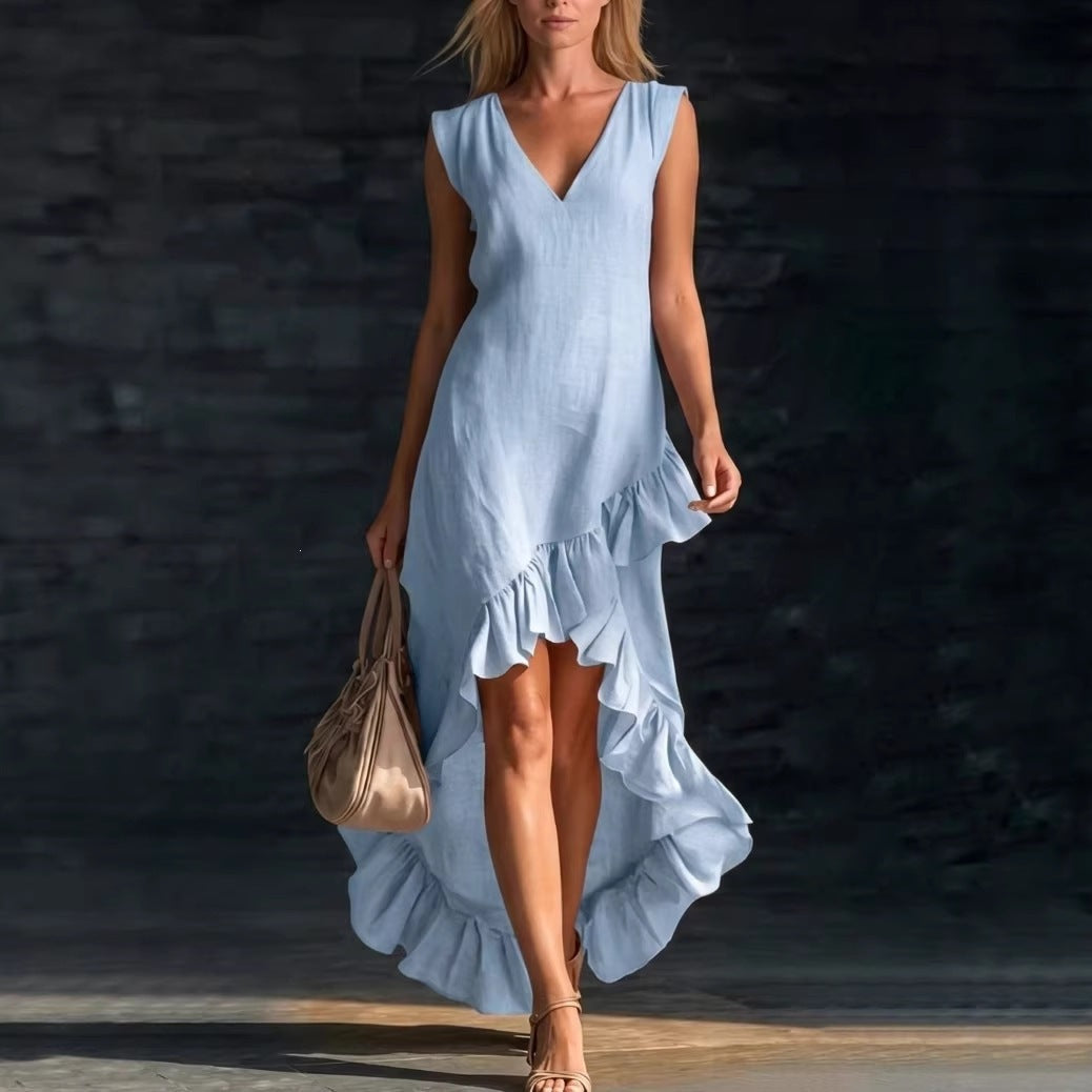 Sleeveless Ruffle Hem Maxi Dress – Cotton Linen