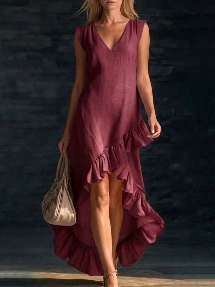 Sleeveless Ruffle Hem Maxi Dress – Cotton Linen