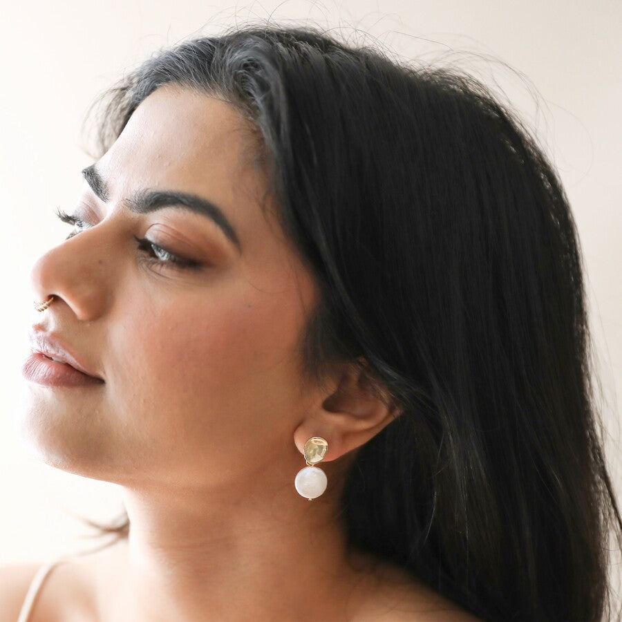 Molten Freshwater Pearl Drop Earrings | 14K Gold Plated Brass