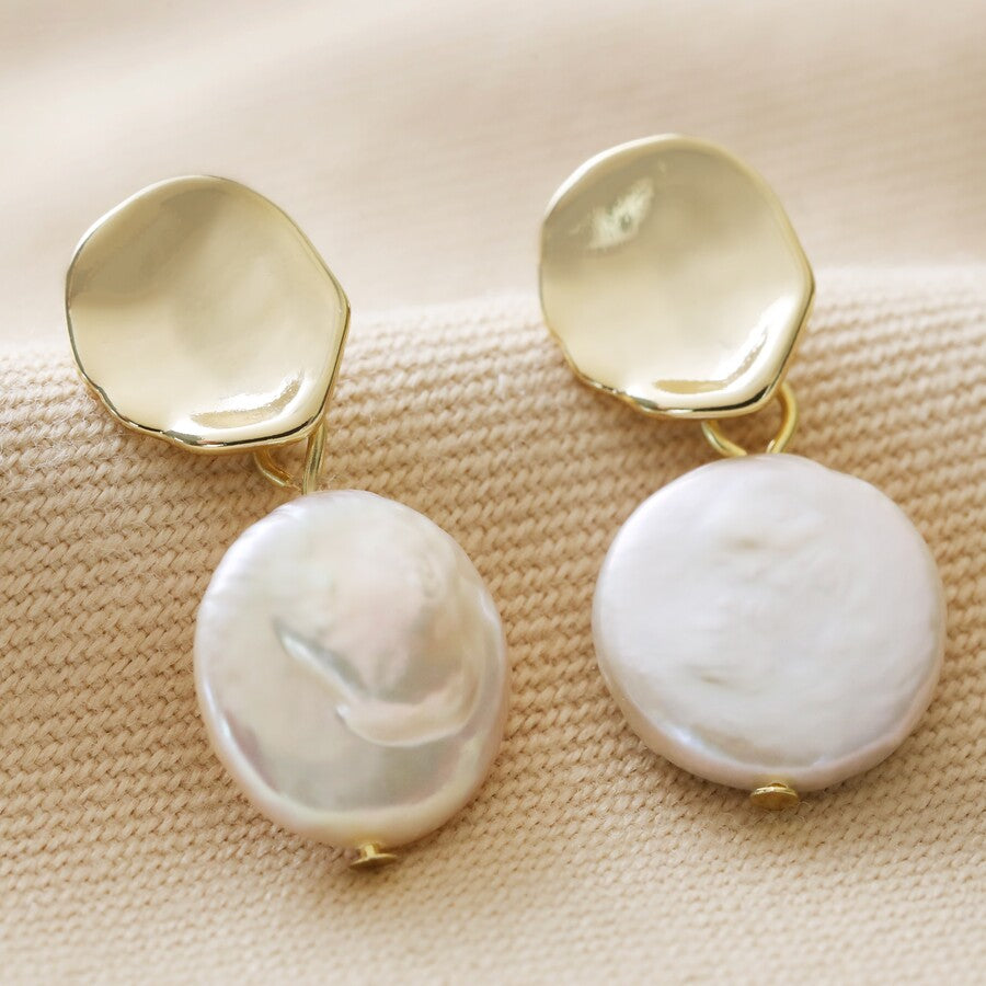 Molten Freshwater Pearl Drop Earrings | 14K Gold Plated Brass