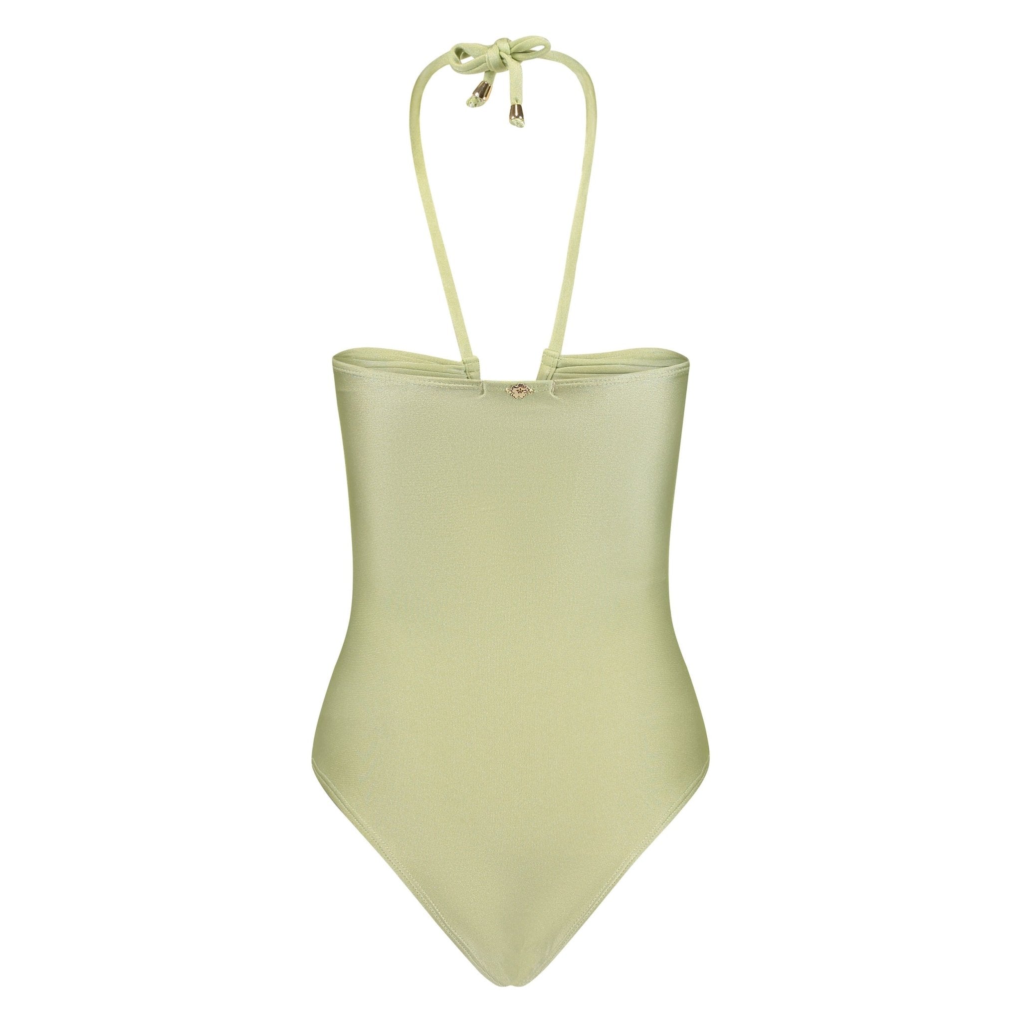 Light green swimsuit with thin straps on a white background