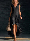 Sleeveless Ruffle Hem Maxi Dress – Cotton Linen