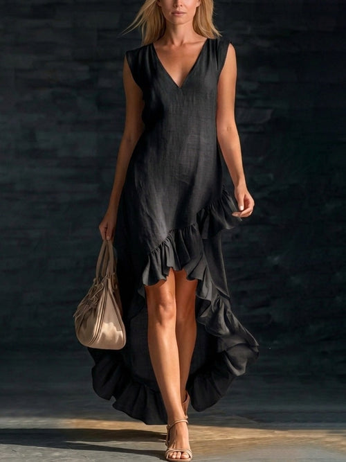 Sleeveless Ruffle Hem Maxi Dress – Cotton Linen