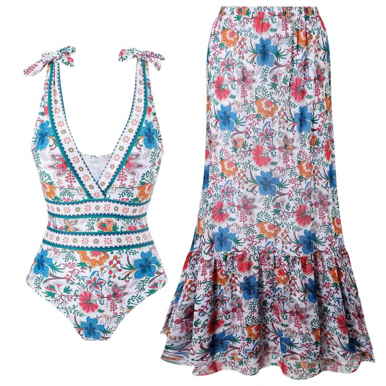 Tribal Floral One-piece Swimsuit Set